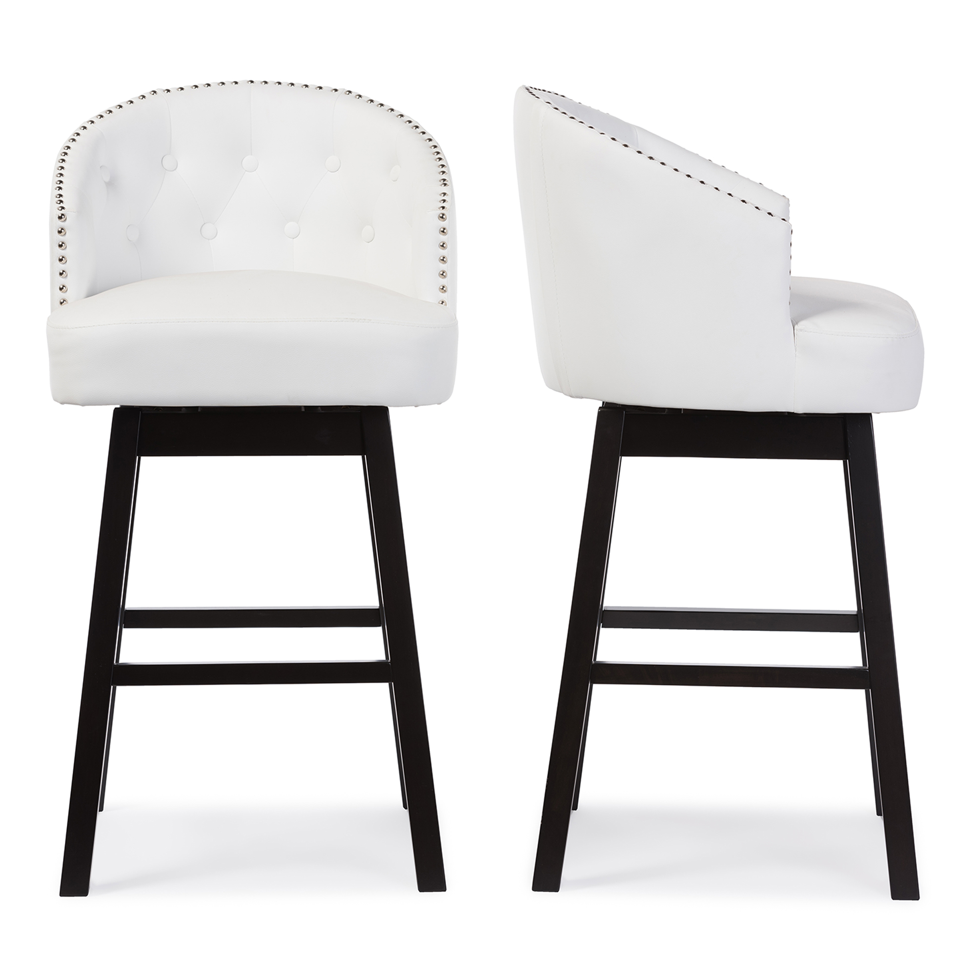 Baxton Studio Avril Modern and Contemporary White Faux Leather Tufted Swivel Barstool with Nail heads Trim